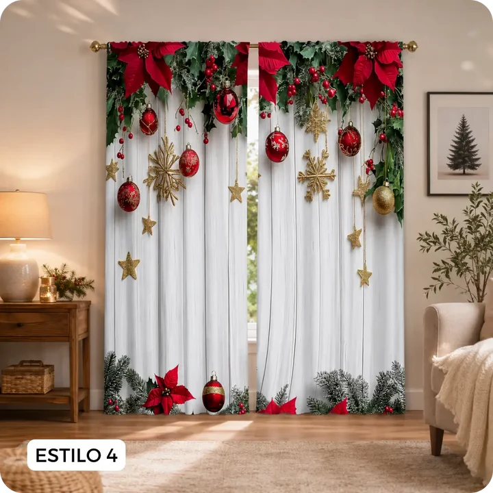 🎄 NAVIDÁ™ - Cortina Navideña Americana de 2 Paneles