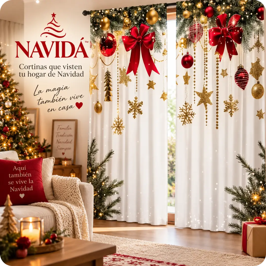 🎄 NAVIDÁ™ - Cortina Navideña Americana de 2 Paneles