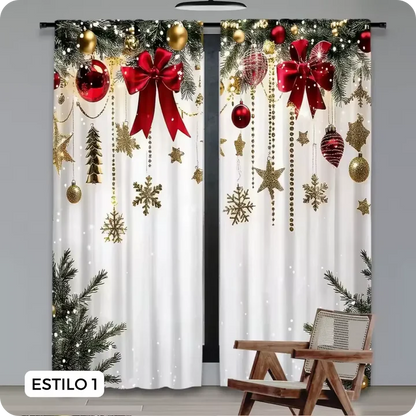 🎄 NAVIDÁ™ - Cortina Navideña Americana de 2 Paneles