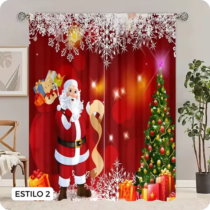🎄 NAVIDÁ™ - Cortina Navideña Americana de 2 Paneles