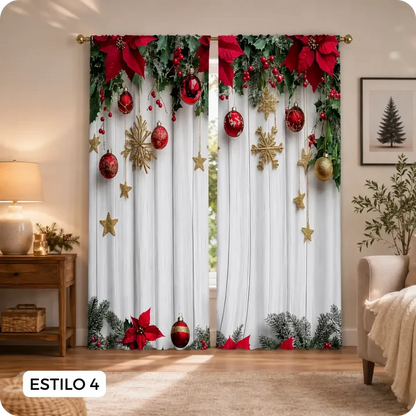 🎄 NAVIDÁ™ - Cortina Navideña Americana de 2 Paneles