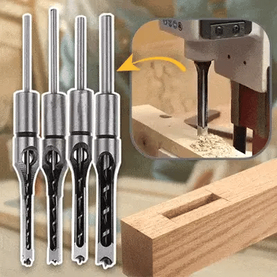 KIT ADAPTADOR + 4 BROCAS CUADRADAS PARA MADERA